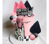 20PCS Pink Bad Two the Bone Party Decorations Cake Topper Rock And Roll 2nd Birthday Party Decorations Cake Decor for Rock Music Theme 2 Year Old Birthday Parties
