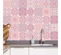 20pcs Pink Moroccan Tile Stickers, Kitchen Bathroom Wall Tile Stickers Peel and Stick on Tile Transfers Covers Decals Self Adhesive Vinyl Waterproof Vintage Victorian Mosaic (15cm x 15cm, 6x6 inches)