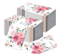 20Pcs Pink Rose Paper Napkins,Pink Flowers Napkins Serviette,Cocktail Napkins Dinner Napkins,Soft Rose Paper Napkin Serviette for Valentine's Day,Wedding,Baby Showers,Birthday Party Decorations