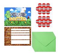 20pcs Pixel Theme Birthday Party Invitations, Video Game Theme Invite Cards with Envelopes and Stickers for Boys Girls Birthday Parties