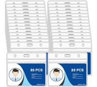 20pcs Plastic Card Holder for Lanyard, Horizontal Clear ID Badge Holders