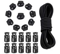 20pcs Plastic Cord Locks & Elastic Bungee Nylon Shock Cord 10m Length, 10pcs Sing-Hole Fasteners, 10pcs Double-Hole End Spring Toggle Stopper Slider with Crafting Stretch String (White)