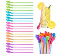 20pcs Plastic Straws, Smoothie Straws, Plastic Straw Reusable, Removable Creative 2-in-1 Mixing Spoon Straw for for Smoothie, Milkshake, Cocktails, Coffee and Hot Drinks