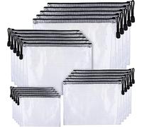 20PCS Plastic Zip Wallets Folders 4 Sizes Clear Mesh Zipper Pouch Zipper File Bags in A3 A4 A5 A6 Stationary Bag Organizer Carrier for School Office Travel Supplies (Black, A3+A4+A5+A6)