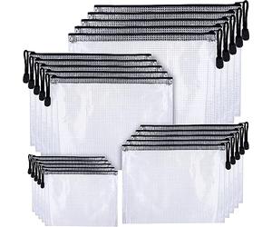 20PCS Plastic Zip Wallets Folders 4 Sizes Clear Mesh Zipper Pouch Zipper File Bags in A3 A4 A5 A6 Stationary Bag Organizer Carrier for School Office Travel Supplies (Black, A3+A4+A5+A6)