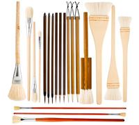 20pcs Pottery Glaze Brushes Set, Wood Ceramic Brushes with Long Handle Different Shapes Wool Art Paintbrush Tool Watercolor Oil Acrylic Painting Supplies for Students Artist Kids Adults