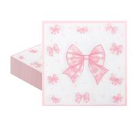 20PCS Pretty Pink Bow Paper Napkins Disposable Party - Summer Cocktail Napkins, Patterned Serviettes