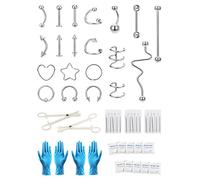 20PCS Professional Piercing Tool Kit | 20G 16G 14G Nose Piercing Kit-Stainless Steel Lip Eyebrow Tragus Septum Rings Body Jewelry for Men/Women (Silver)