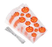 20Pcs Pumpkin Cellophane Halloween Treat Bags, 13x30cm Gift Bags with Ties | Clear Pumpkin Printed Gift Bags, Twist Ties, for Halloween Wrapped Sweets, Small Gifts, Party Favours & Trick or Treat Events