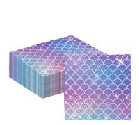 20Pcs Purple Paper Napkins Mermaid Serviettes, 32cm Disposable Sea Party Napkins, 2-Ply Cocktail Luncheon Tissue Paper for Girls Birthday Mermaid Under the Sea Themed Tea Party Table Decor