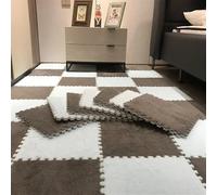 20pcs Puzzle Carpet Living Room Plush Mats Play Rugs Bedroom Eva Foam In Room Keep Warm Playmat Easy To Clean Soft Fuzzy Climbing Activity Mat(White-Brown)
