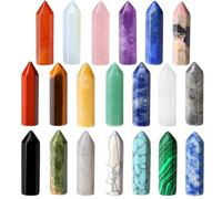 20pcs Random Natural Stone Single Point Hexagonal Crystal Tower, Assorted Gemstone Six Faceted Wand Raw Stone Ornament for Home Decor Craft Jewelry Making Display (20pcs)