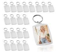 20Pcs Rectangle Acrylic Blank Photo Keychain, Clear Photo Frame Keyring, Picture Snap-In Insert Keyring, Double Sided Photo Holder Keychain, Clear Photo Key Rings with Split Ring for Family Friends