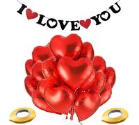 20Pcs Red Heart Balloons, 18inch Love Heart Balloons with a Banner and a Ribbon, Red Balloons for Birthday Party Decorations, Wedding Decor, Engagement Party, Holiday, Baby Show (Red)