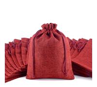 20pcs Red Hessian Bags - 20x30cm Reusable Small Gift Pouches With Cotton Drawstring - Jewellery Christmas Jute Bags for Festival, Party, Wedding