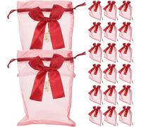 20pcs Red Mesh Polyester Wedding Sweet Gift Bags for Small Treasures