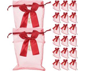 20pcs Red Mesh Polyester Wedding Sweet Gift Bags for Small Treasures
