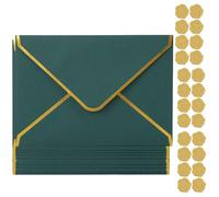 20PCS Retro Kraft Paper Gift Envelopes with Gold Border 18.5x13.5cm Invitation Envelopes V Flap Envelope Money Gift Card Envelope for Office Wedding Birthday Xmas Gift Card