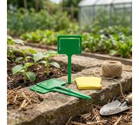 20PCS Reusable PVC Plant Stakes Garden Labels Write Erase Design Weather Resistant for Flower Pots Herbs Vegetables Blooms 17.6x6.2cm Minimalist Style(Green)