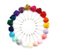 20Pcs Rose Boutonniere Lapel Pin for Men Multi-color Handmade Rose Corsage Satin Flowers Pins for Suit Groom Groomsman Wedding Brooch Outfit Accessories Rose Lapel Pin for Husband Brother Father