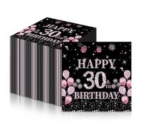 20Pcs Rose Gold 30th Birthday Paper Napkins Serviettes,Happy 30th Birthday Party Napkins Disposable,Women 30th Birthday Table Decorations,Rose Black Soft Napkins Tissue for Birthday Party Decoration