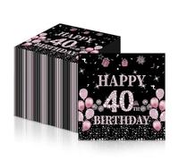 20Pcs Rose Gold 40th Birthday Paper Napkins Serviettes,Happy 40th Birthday Party Napkins Disposable,Women 40th Birthday Table Decorations,Rose Black Soft Napkins Tissue for Birthday Party Decoration