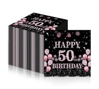 20Pcs Rose Gold 50th Birthday Paper Napkins Serviettes,Happy 50th Birthday Party Napkins Disposable,Women 50th Birthday Table Decorations,Rose Black Soft Napkins Tissue for Birthday Party Decoration