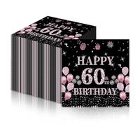20Pcs Rose Gold 60th Birthday Paper Napkins Serviettes,Happy 60th Birthday Party Napkins Disposable,Women 60th Birthday Table Decorations,Rose Black Soft Napkins Tissue for Birthday Party Decoration
