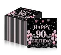 20Pcs Rose Gold 90th Birthday Paper Napkins Serviettes,Happy 90th Birthday Party Napkins Disposable,Women 90th Birthday Table Decorations,Rose Black Soft Napkins Tissue for Birthday Party Decoration