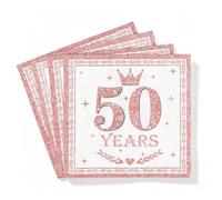 20pcs Rose Gold Happy 50th Birthday Napkins - Disposable Paper Serviettes for Women Table Decorations, Elegant Party Tissue for Her