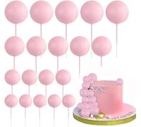 20Pcs Round Ball Cake Toppers Ball Cupcake Toppers Cake Decorations Bakeware Decorating Topper Sticks Mini Balloon Cake Insert Toppers for Anniversary Birthday Party Wedding Decor - Pink