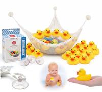 20PCs Rubber Duck Bath Toys with Hanging Net - Floating Vinyl Ducks and Toy Storage Hammock with Suction Cups, Reusable Waterproof Bath Time Toys for Kids, Babies and Toddlers,