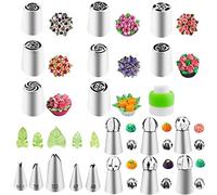 20PCS Russian Piping Tips Kit,Stainless Steel Russian Icing Nozzles Set with Large Flowers Frosting Nozzles,Piping Ball Tips,Leaves Piping Nozzles for Cakes Cookies,DIY Baking Decoration Supplies Kit