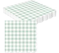 20pcs Sage Checkered Paper Napkin 33x33CM,Soft Gingham Disposable Luncheon Paper Party Serviettes Tableware for Birthday,Christmas Halloween,Wedding,BBQ,Parties Dinner Sage Scalloped Serviett