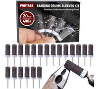 20pcs Sanding Band Drum Sleeves Set for Dremel Rotary Tool, 400 Grit Sanding Drums Sandpaper Sticks Set with 1/8"(3mm) Shank, Abrasive Grinding Polishing Rolls for Metal, Wood, Jade, Wall, Car