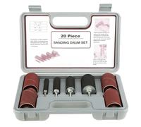 20Pcs Sanding Drum Set with Box for Drill Press, Rubber Drums & Sleeves Kit | Complete 20pc kit: 4 rubber drums, 16 sleeves (80/120 grit), storage case for drill press sanding.