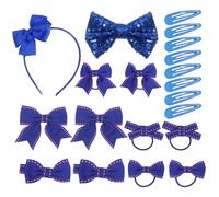 20Pcs School Hair Accessories Kit,Royal Blue Girl Hair Bow Glitter Hair Clips Ribbon Hair Barrettes Bow Headband,Blue Hair Accessories for School Girl Toddler