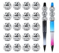 20Pcs Silver Disco Ball Focal Beads for Pens 70s 80s 90s Acrylic Craft Beads Mosaic Space Beads for DIY Art Bracelet Necklace Earrings Keychain Jewelry Making Supplies