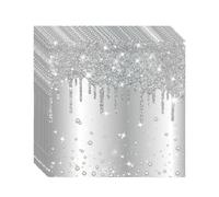20Pcs Silver Napkins Serviettes Shiny Glitter Diamond Napkin,Birthday Party Paper Napkins,Silvery Sequin Printed Tissue Dinner Napkin for Kids Adults Birthday,Wedding Christmas Silver Party Decoration