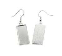 20pcs Silver Plated 10x25mm Cabochon Earrings Blank Bezels Rectangle Earring Hooks Trays Settings for DIY Jewelry Making findings