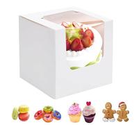20PCS Single Cupcake Boxes ,Individual Cake Boxes with Clear Window 1 Hole,Cup Cake Carrier with Inserts and Handle, White Bakery Boxes for Bridal Showers Wedding Birthday Party Favors (White)