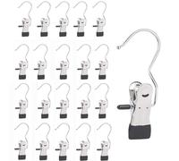20PCS Single Laundry Hook Clip, Metal Clip Hanger Single, Stainless Steel Clothes Clips Hangers, 360° Rotatable Trouser Hangers for Towels, Socks, Skirts, Boots, Hats (20)