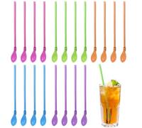 20Pcs Slush Straws, Smoothie Straws, Slushie Straws, Colored Straw Spoon 2 in 1,Reusable Straws Spoon Suitable for Smoothies Milkshakes Coffee Cocktail