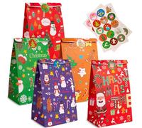 20pcs Small Christmas Paper Gift Bags Multipack 13x23cm Kraft Xmas Gift Wrapping Bag with Stickers, Gift Bags for Christmas Party Presents Xmas Goody Treat Sweet Candy Favors Bag for Kids Party