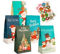 20pcs Small Christmas Paper Gift Bags Multipack 13x23cm Kraft Xmas Gift Wrapping Bag with Stickers, Gift Bags for Christmas Party Presents Xmas Goody Treat Sweet Candy Favors Bag for Kids Party