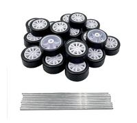 20PCS Small Toy Car Wheel 18mm Model Car Mini Rubber Tire Wheels with 10PCS Shaft Round Rod Axles for DIY Model Toy RC Car Truck Robot Building Accessories (White 2x18mm)