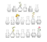 20pcs Small Vases For Flowers, Various Styles Of Small Vases For Table Decoration, Clear Ribbed Mini Vase For Wedding Party Table Center Decoration, Home Living Room Decoration