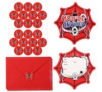 20pcs Spider Birthday Invitations, Cartoon Theme Party Invite Cards with Envelopes and Stickers for Boys Girls Birthday Parties