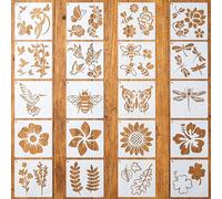 20PCS Spring Summer Painting Stencils, Reusable Painting Templates with Metal Open Ring, 6.3x6.3 Inch Floral Stencil for Wood, Rock, Canvas (Sunflower, Butterfly, Bee, Hummingbird, Dragonfly, Flower)