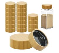 20Pcs Square Spice Jar Lids for 4 oz and 6 oz Square Spice Jars, Reusable Airtight Spice Storage Canning Lids for Kitchen Seasoning Containers (Jars Not Included) (Bamboo Lids)